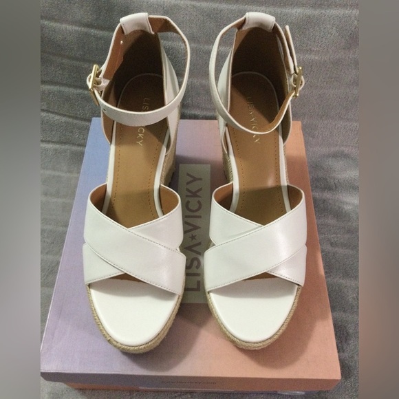 Lisa Vicky Gemi White Platform Espadrille Wedges Size 9M - Picture 2 of 12
